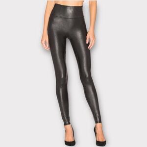 SPANX Black Faux Leather Shaping Leggings Petite XL sleek sexy compression NWT